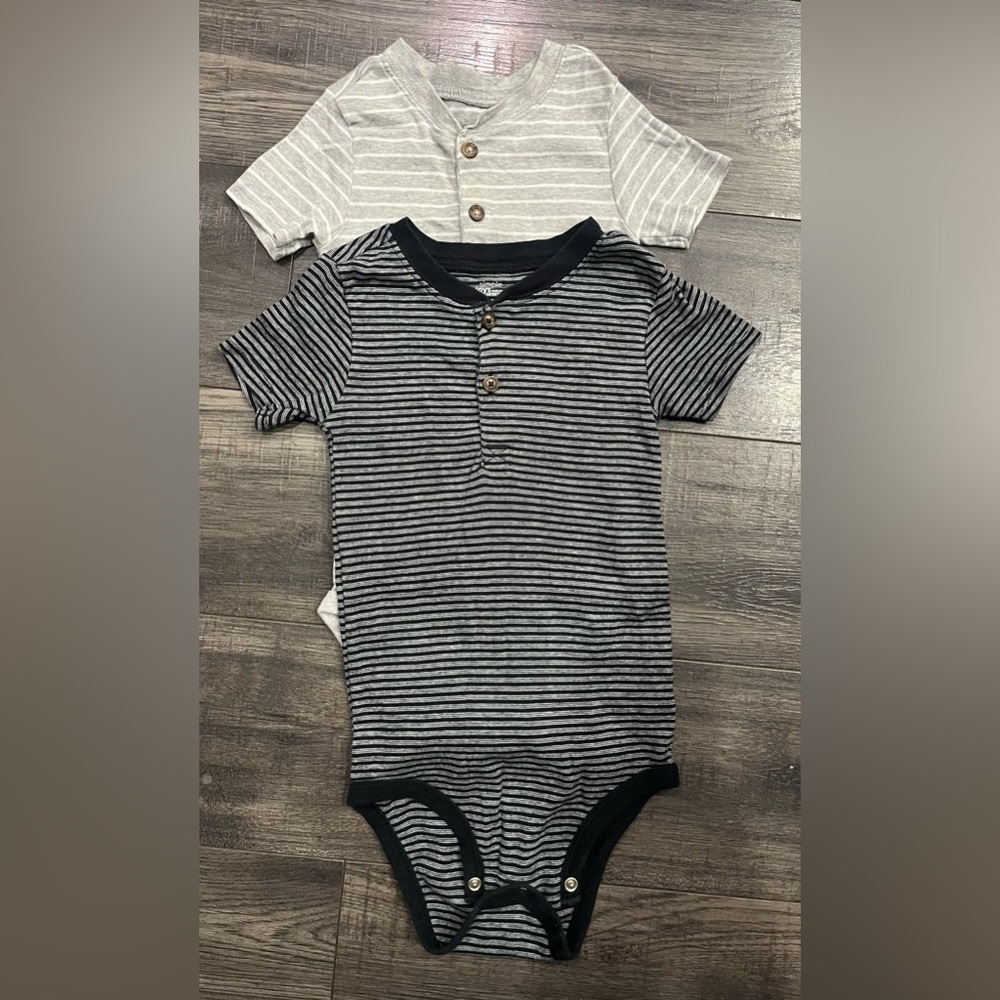 Simple Gray and Black Striped Bodysuit Set